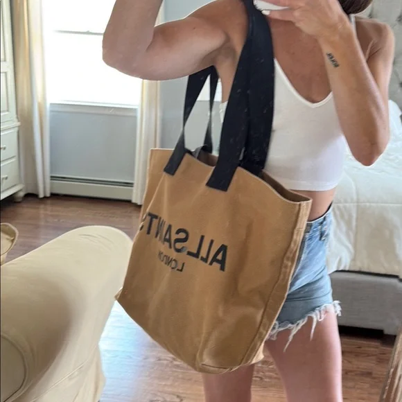 All Saints Tan and Black Tote Bag - Picture 3 of 9